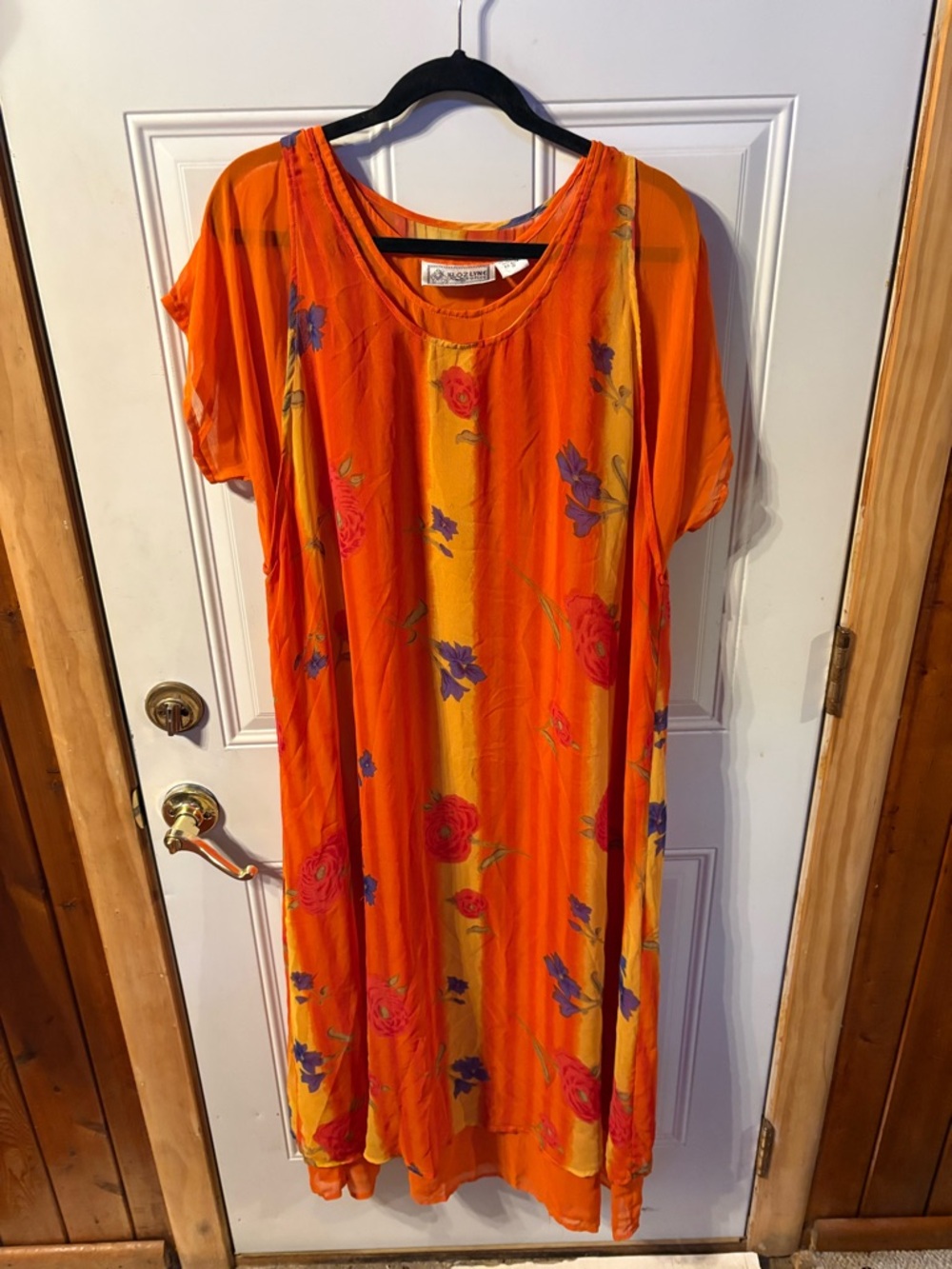 Vintage Kloz Lynne Plus 1X Orange Floral Dress Loose Fit Boho Retro